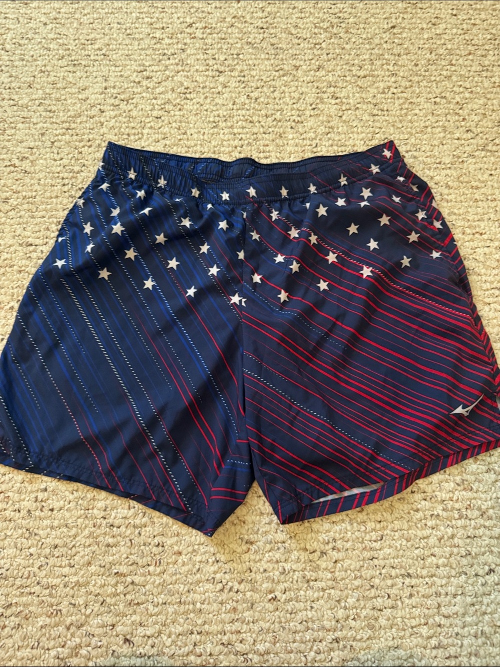 Mizuno Men's Navy Blue and Red Athletic Shorts with Star Print